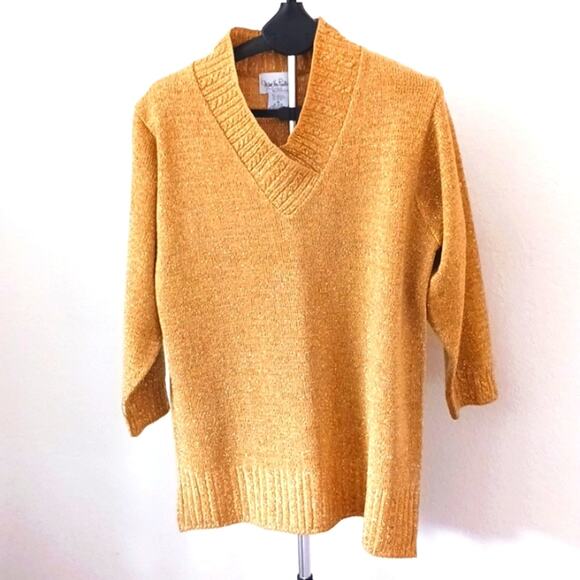 Diane Von Furstenberg DVF Gold Sweater SPARKLES Metallic Long Sleeves Oversized - Picture 13 of 16